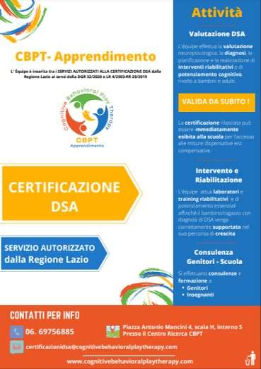 Centro DSA Roma Equipe CBPT-Apprendimento Autorizzata alla certificazione DSA  